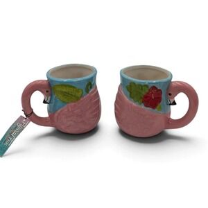 Boston Warehouse Flamingo Figural Mugs Set of 2 Hand Painted 18 oz Ceramic